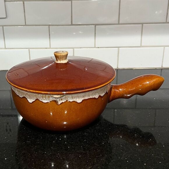 Rubel Pottery USA 2 1/2 Qt. Brown Drip Glaze Covered Casserole Crock 909 W/Spout - Picture 1 of 6